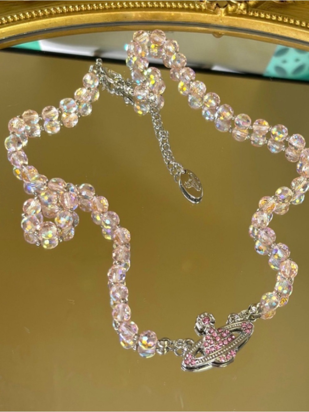 Vivienne Westwood Pink Crystal Beaded Necklace with Orb Charm